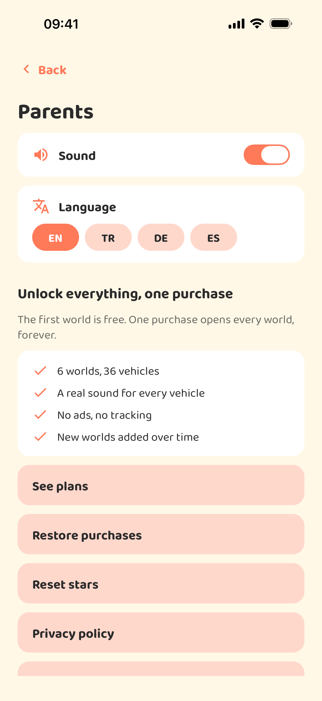 Parent settings behind a gate